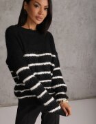 j&x Pulover din lână oversize de iarnă cu dungi orizontale Ulianna Negru