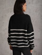 j&x Pulover din lână oversize de iarnă cu dungi orizontale Ulianna Negru