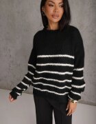 j&x Pulover din lână oversize de iarnă cu dungi orizontale Ulianna Negru