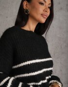 j&x Pulover din lână oversize de iarnă cu dungi orizontale Ulianna Negru