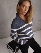 j&x Pulover din lână și bumbac cu guler tip stândă cu fermoar Gattelo Albastru
