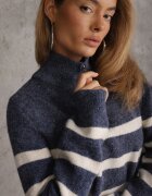 j&x Pulover din lână și bumbac cu guler tip stândă cu fermoar Gattelo Albastru