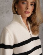 j&x Pulover din lână și bumbac cu guler tip stândă cu fermoar Gattelo Bej deschis