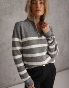 j&x Pulover din lână și bumbac cu guler tip stândă cu fermoar Gattelo Gri
