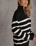 j&x Pulover din lână și bumbac cu guler tip stândă cu fermoar Gattelo Negru