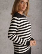 j&x Pulover din lână și bumbac cu motiv în dungi Fiorale Negru