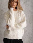 j&x Pulover din vâscoză modal și bumbac decorat cu împletitură tip coadă de cal Zestoba Bej Alb