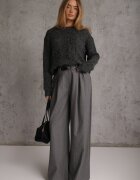 j&x Pulover din vâscoză modal și bumbac decorat cu împletitură tip coadă de cal Zestoba Bej Gri închis