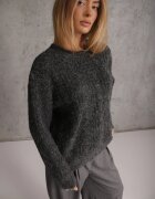 j&x Pulover din vâscoză modal și bumbac decorat cu împletitură tip coadă de cal Zestoba Bej Gri închis
