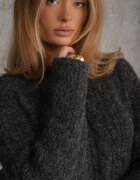 j&x Pulover din vâscoză modal și bumbac decorat cu împletitură tip coadă de cal Zestoba Bej Gri închis