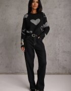 j&x Pulover Jailine cu lână și inimioare Negru