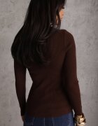 j&x Pulover Maro cu Bumbac din Tricot cu Nervuri Reisaria