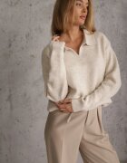 j&x Pulover moale din lână și vâscoză croi Polo cu guler și decolteu în V Lazo Bej deschis