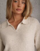 j&x Pulover moale din lână și vâscoză croi Polo cu guler și decolteu în V Lazo Bej deschis