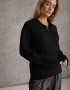 j&x Pulover moale din lână și vâscoză croi Polo cu guler și decolteu în V Lazo Negru