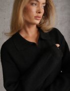 j&x Pulover moale din lână și vâscoză croi Polo cu guler și decolteu în V Lazo Negru