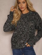 j&x Pulover Negru Casual din Lână cu Cusături Colorate Dezira
