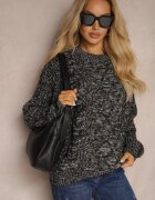 j&x Pulover Negru Casual din Lână cu Cusături Colorate Dezira