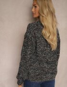 j&x Pulover Negru Casual din Lână cu Cusături Colorate Dezira
