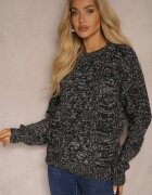 j&x Pulover Negru Casual din Lână cu Cusături Colorate Dezira