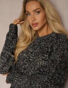 j&x Pulover Negru Casual din Lână cu Cusături Colorate Dezira
