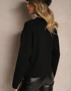 j&x Pulover Negru Croi cutie Decorat cu buzunar cu model Zeanila