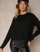 j&x Pulover Negru Croi cutie Decorat cu buzunar cu model Zeanila