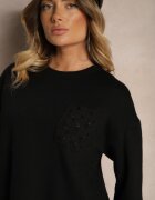 j&x Pulover Negru Croi cutie Decorat cu buzunar cu model Zeanila