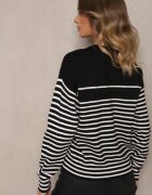 j&x Pulover Negru cu Bumbac Decorat cu Inscripție Brodată și Dungi Zeanika