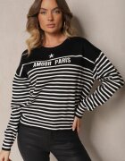 j&x Pulover Negru cu Bumbac Decorat cu Inscripție Brodată și Dungi Zeanika