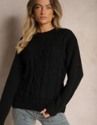 j&x Pulover Negru cu Lână cu Model Decorativ și Manșete Nariae