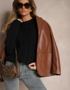 j&x Pulover Negru cu Lână cu Model Decorativ și Manșete Nariae
