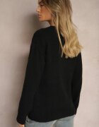 j&x Pulover Negru cu Lână cu Model Decorativ și Manșete Nariae