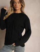 j&x Pulover Negru cu Lână cu Model Decorativ și Manșete Nariae