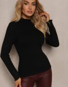 j&x Pulover Negru cu Lână la Decolteu Decorat cu Volan Seatoria