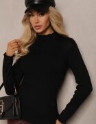 j&x Pulover Negru cu Lână la Decolteu Decorat cu Volan Seatoria