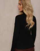 j&x Pulover Negru cu Lână la Decolteu Decorat cu Volan Seatoria