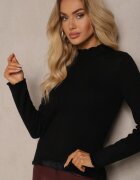 j&x Pulover Negru cu Lână la Decolteu Decorat cu Volan Seatoria