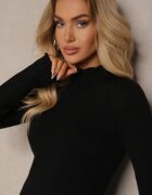 j&x Pulover Negru cu Lână la Decolteu Decorat cu Volan Seatoria