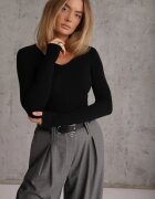 j&x Pulover Negru din Bumbac din Tricot Reiat Reisaria