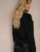 j&x Pulover Negru Pufoș cu adaos de lână Decorat cu căpșuni 3D Leriah