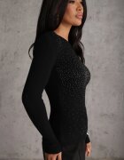 j&x Pulover Negru Reiat Din Bumbac Decorat Cu Zirconii Romilea
