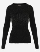 j&x Pulover Negru Reiat Din Bumbac Decorat Cu Zirconii Romilea