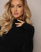 j&x Pulover Negru Reiat din Lână pufos Izarina