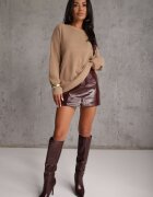 j&x Pulover oversize din bumbac și lână Basic Oseani Bej