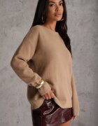 j&x Pulover oversize din bumbac și lână Basic Oseani Bej