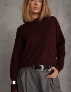 j&x Pulover oversize din bumbac și lână Basic Oseani Bordo