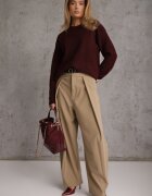 j&x Pulover oversize din bumbac și lână Basic Oseani Bordo
