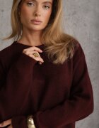 j&x Pulover oversize din bumbac și lână Basic Oseani Bordo