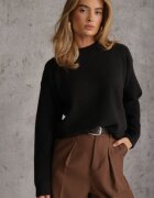 j&x Pulover oversize din bumbac și lână Basic Oseani Negru